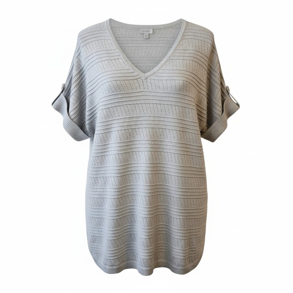 Avenue Womens V-Neck Pointelle Knit Top Rayon Blend Casual Grey Size 18/20‎